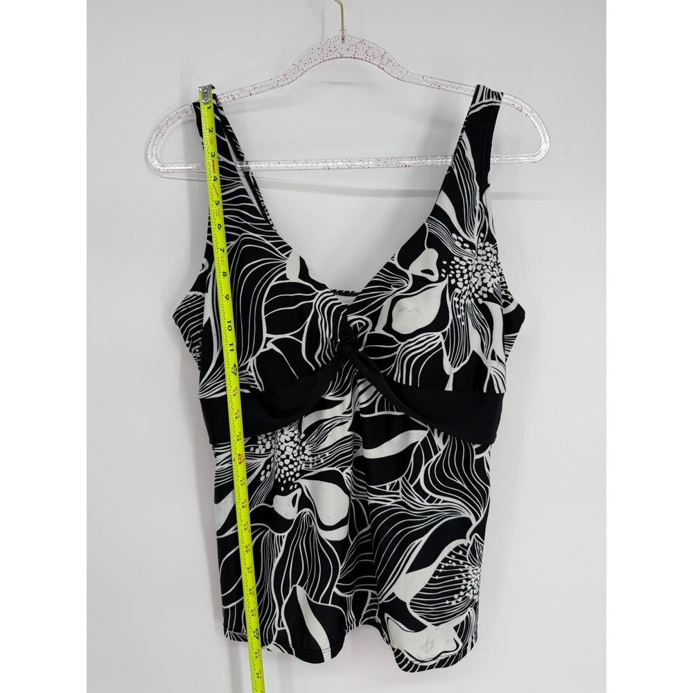 Costa Del Sol Black White‎ Floral Tankini Swim Top Women's Sz 16 Twist Front - Picture 2 of 10